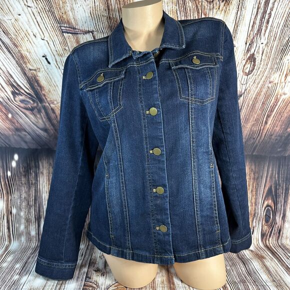 J. Jill Jackets & Blazers - J Jill Womens Size Small Blue Jean Trucker Jacket Denim Coat Button Up Stretch